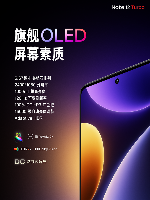 耀世平台：Redmi Note 12 Turbo搭载超细四窄边直屏：边框窄至1.42mm！